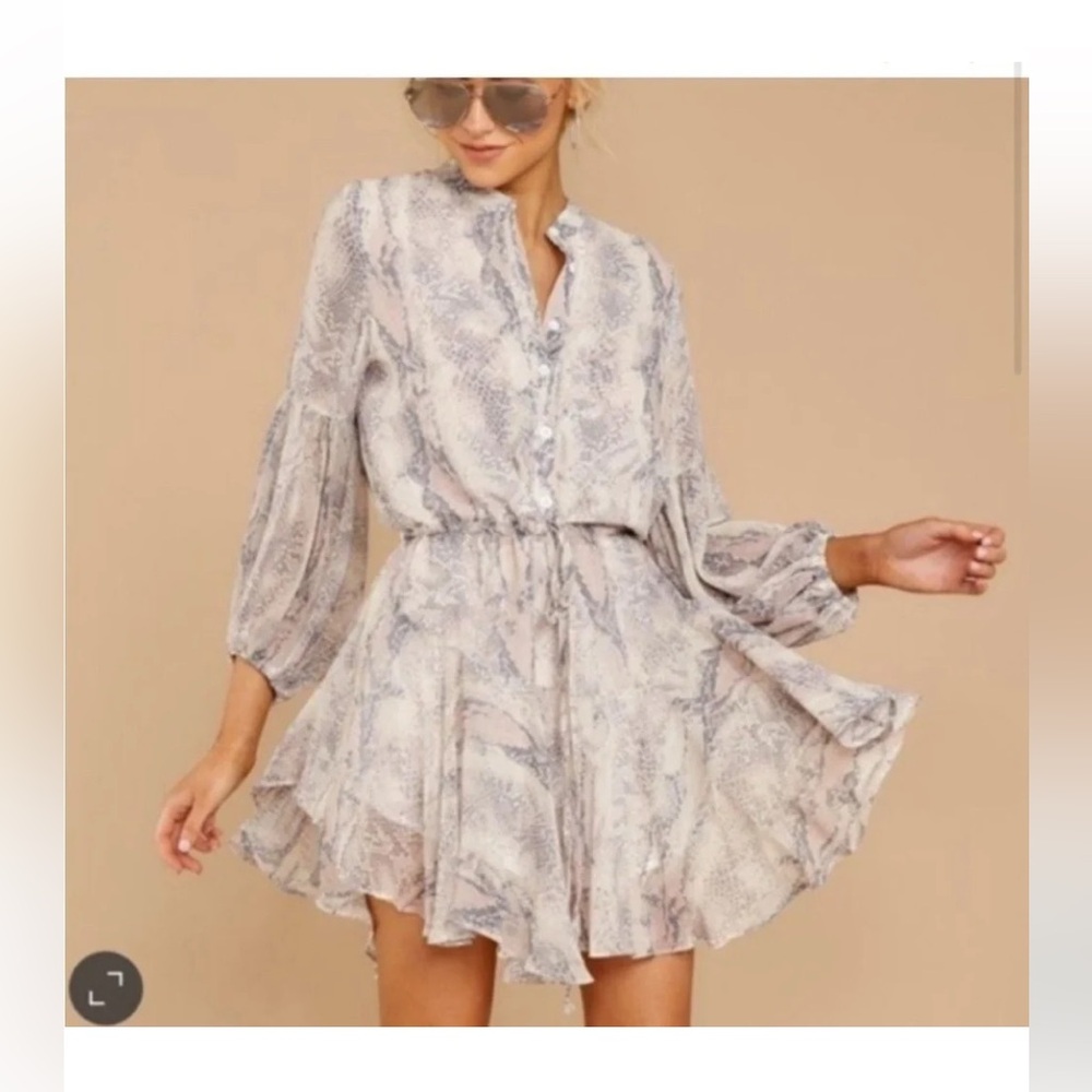 Olivaceous White Gray Snakeskin Mini Dress Long Sleeve Boho Bohemian small